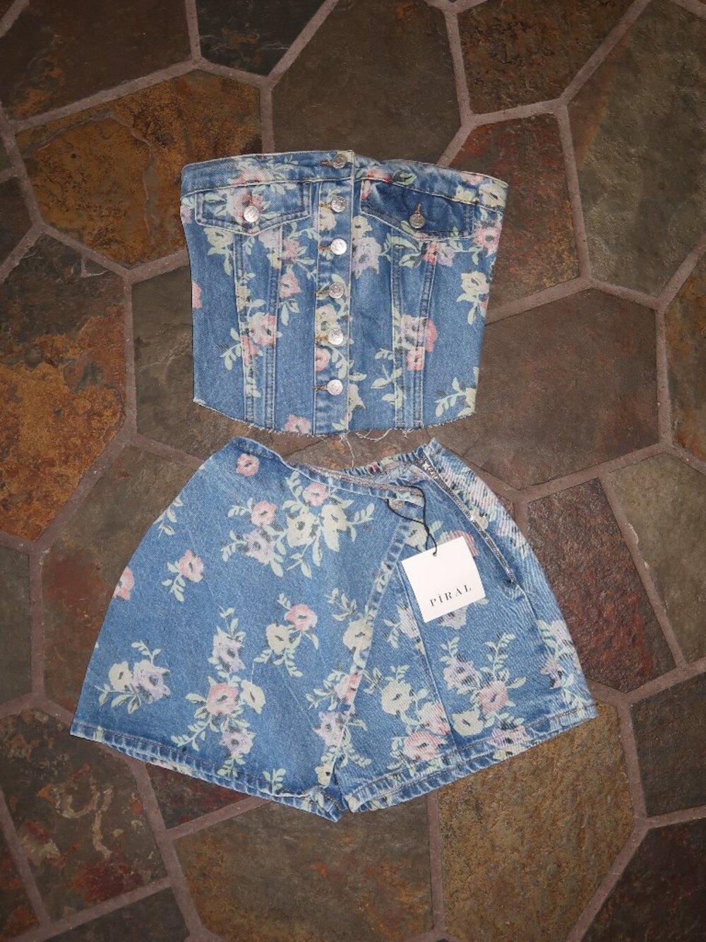 NEW WITH TAGS Piral Denim Skort Floral Set